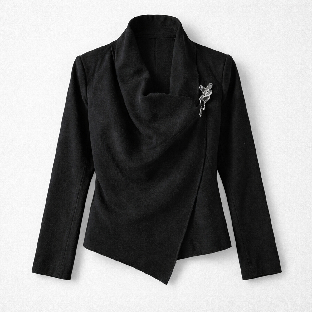 Love Stitch Black Asymmetrical Wool Blend Jacket Blazer Size L NWT